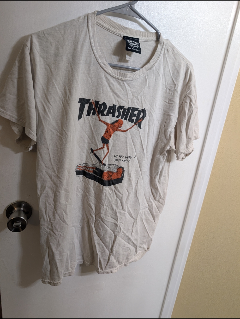Thrasher Cream Short Sleeve Graphic Skate Tee with Orange/Black Print